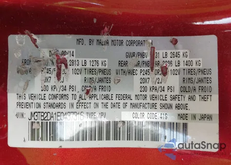 2014 Mazda Cx-9 Grand Touring z USA, uszkodzony, nr VIN JM3TB2DA1E0437316